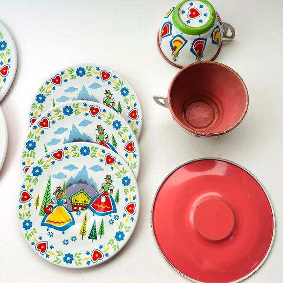 Vintage Metal Tea Serving Set Dutch Bavarian Children's Play Set Kitchen Pretend - Picture 3 of 6